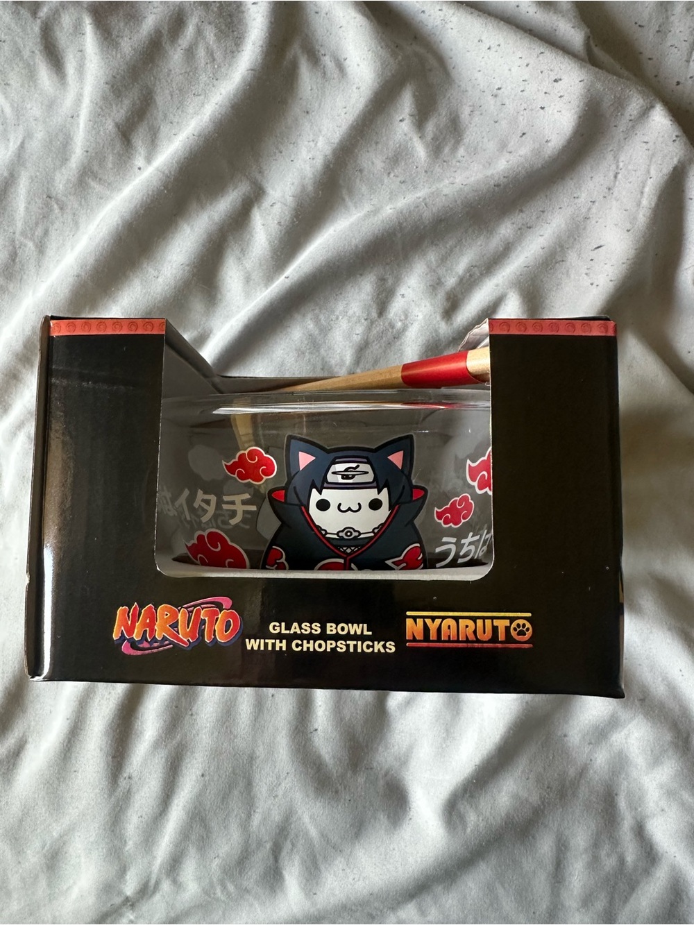Naruto Nyaruto Glass Ramen Noodle Bowl w Chopsticks Itachi New Mad Engine